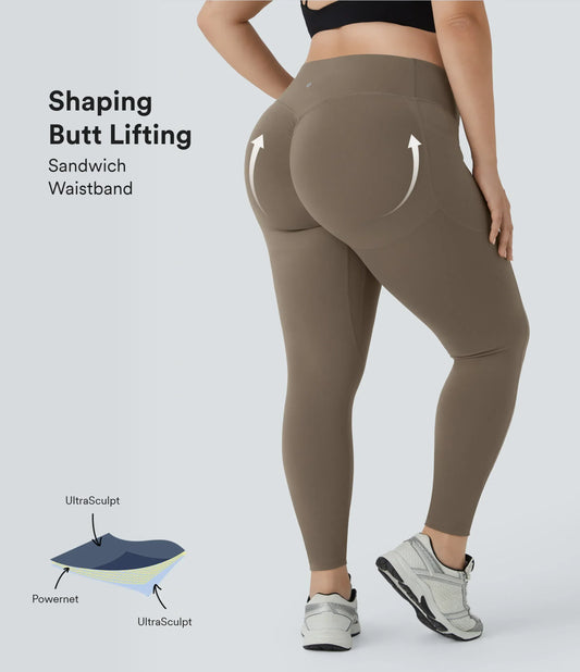 Tummy Control Butt-Lifting Training Leggings with Pockets-Plus size