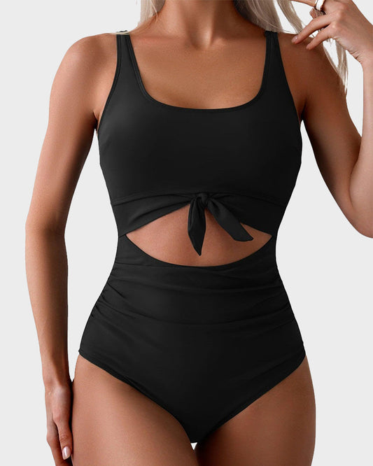Ruched Tie-Knot Tummy Control One-Piece Swimsuit